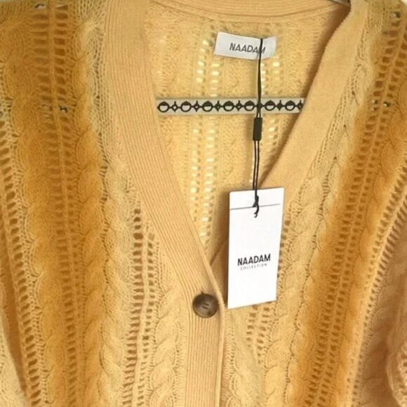 Naadam Lofty Cable Knit Cashmere Cardigan Large Yellow Ombre V-Neck Sweater - Picture 6 of 8